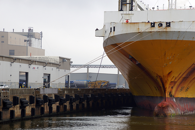 a incoming ship anchored to the dock