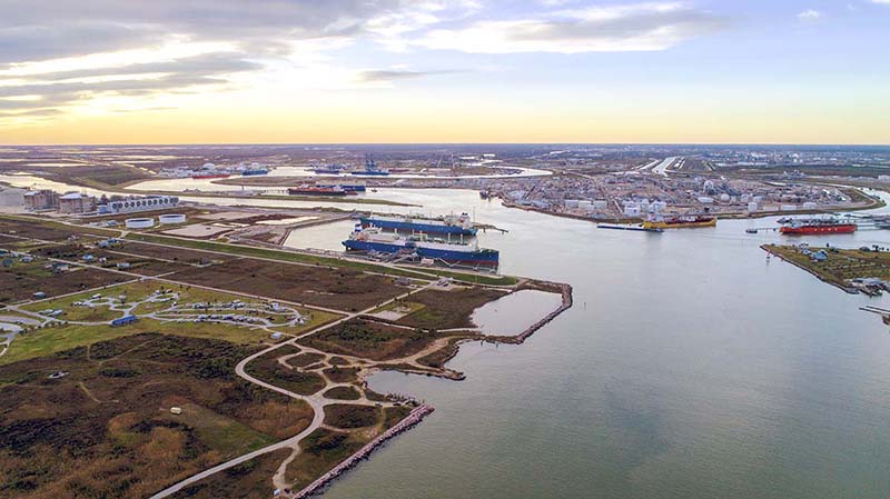aerial view of the port freeport channel